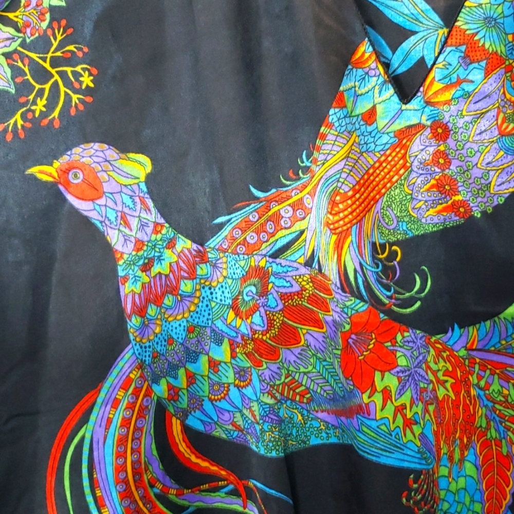Winlar Kaftan Satin Peacock Print Resort Luxury - Picture 3 of 9